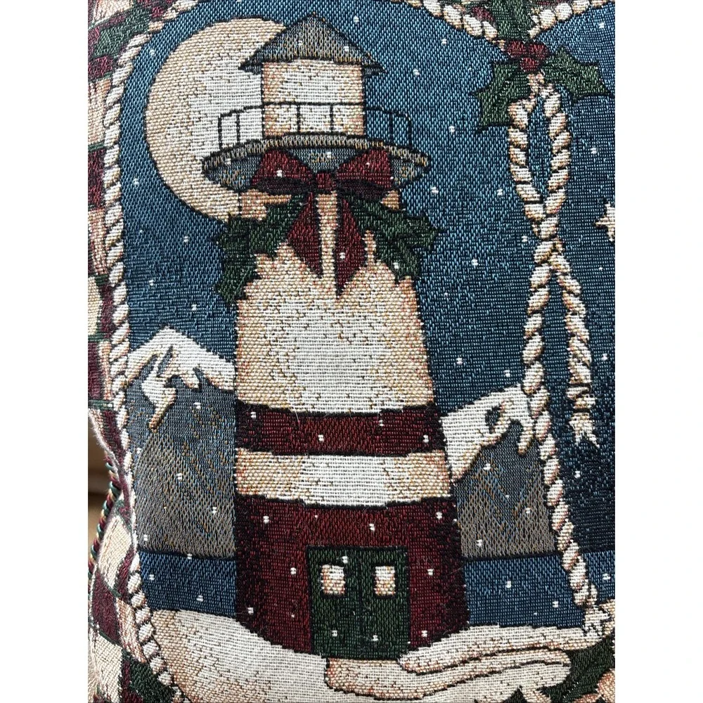 Mohawk Throw Pillows Lot Of 2 Vintage Tapestry Holiday Winter Lighthouses 16x16‎